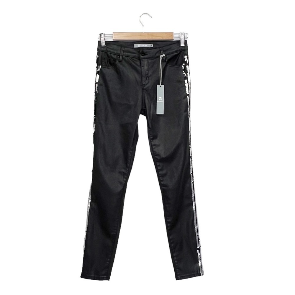 Tractr Skinny Jeans Girl’s Size 16 Black Silver Sequins Waxed Tuxedo New NWT